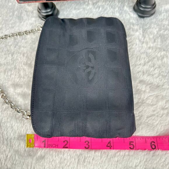 CHANEL Black Canvas New Travel Line Pouch wristlet, Crossbody Bag with Chains - Picture 16 of 16